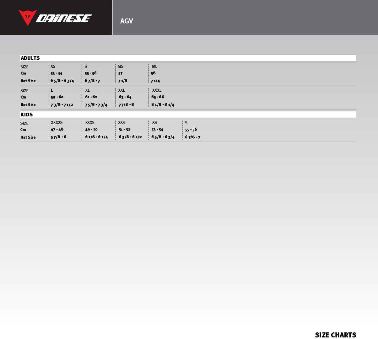 Agv K3 Size Chart